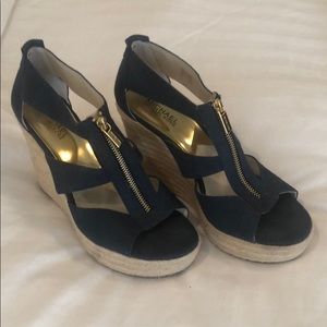 Michael Kors Navy Linen Wedges